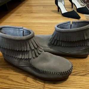 Minnetonka fringe ankle boots, new without tags